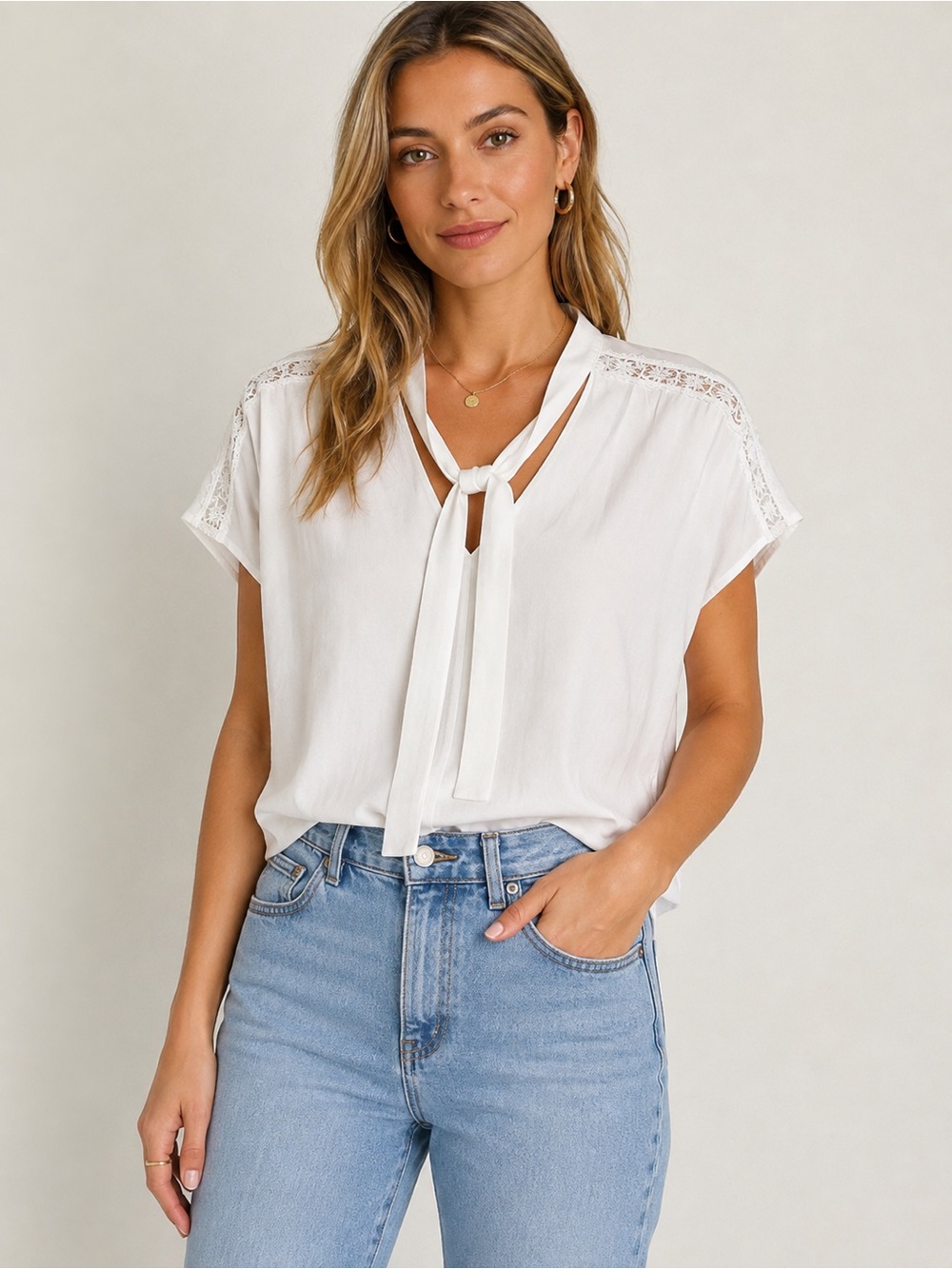 NWT Bally Switzerland White Silk Blend Short Sleeve Blouse Lace US Size 2